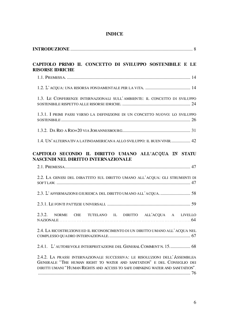 Indice della tesi: Il contributo costituzionale del continente latinoamericano in un dibattito ancora aperto: il diritto all'acqua, Pagina 1