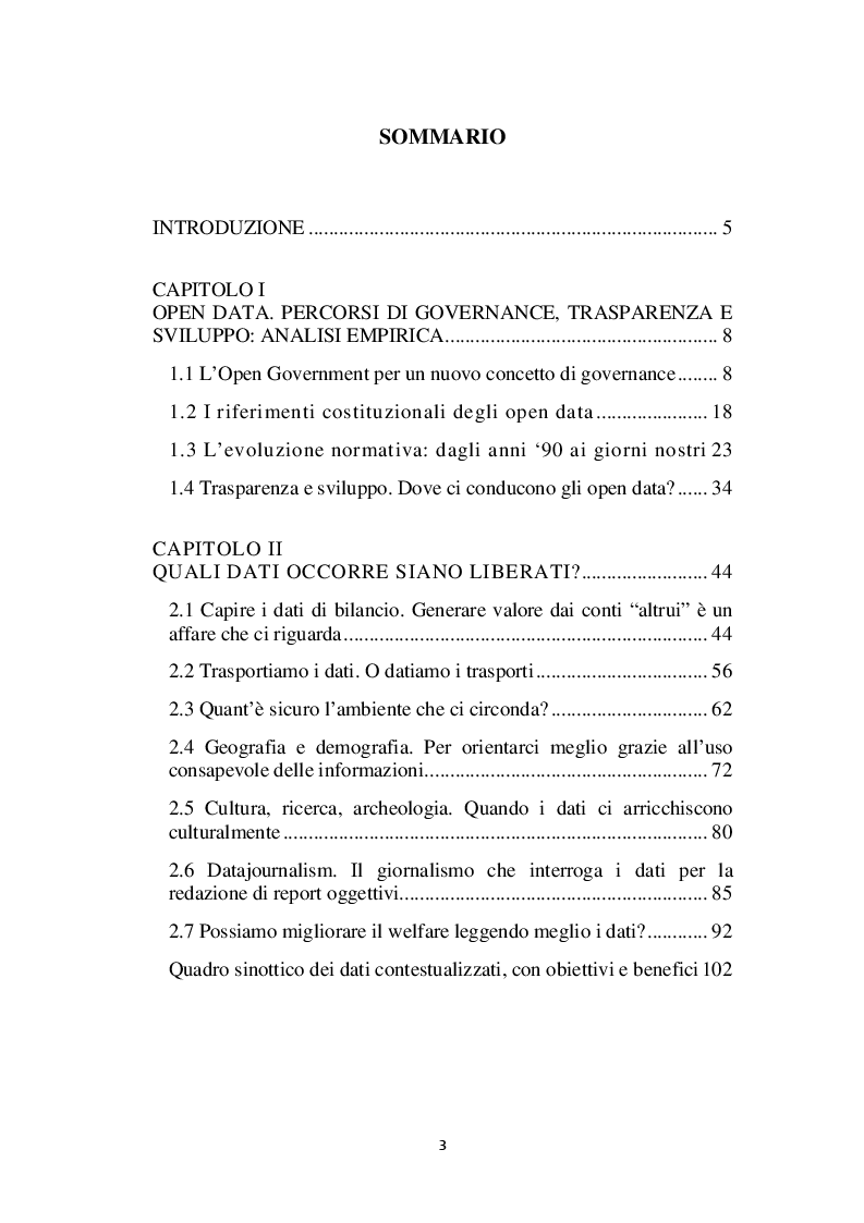 Indice della tesi: Metodo open data. Valorizzazione delle informazioni pubbliche, Pagina 1