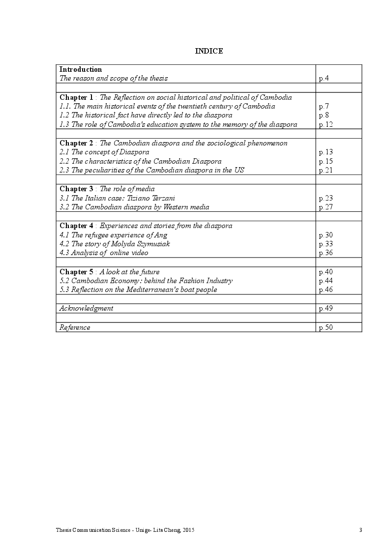Indice della tesi: Cambodian Diaspora, Pagina 1