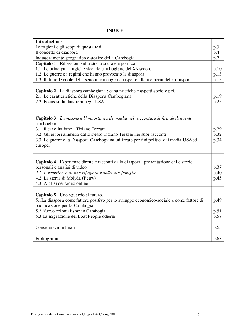 Indice della tesi: La Diaspora Cambogiana, Pagina 1