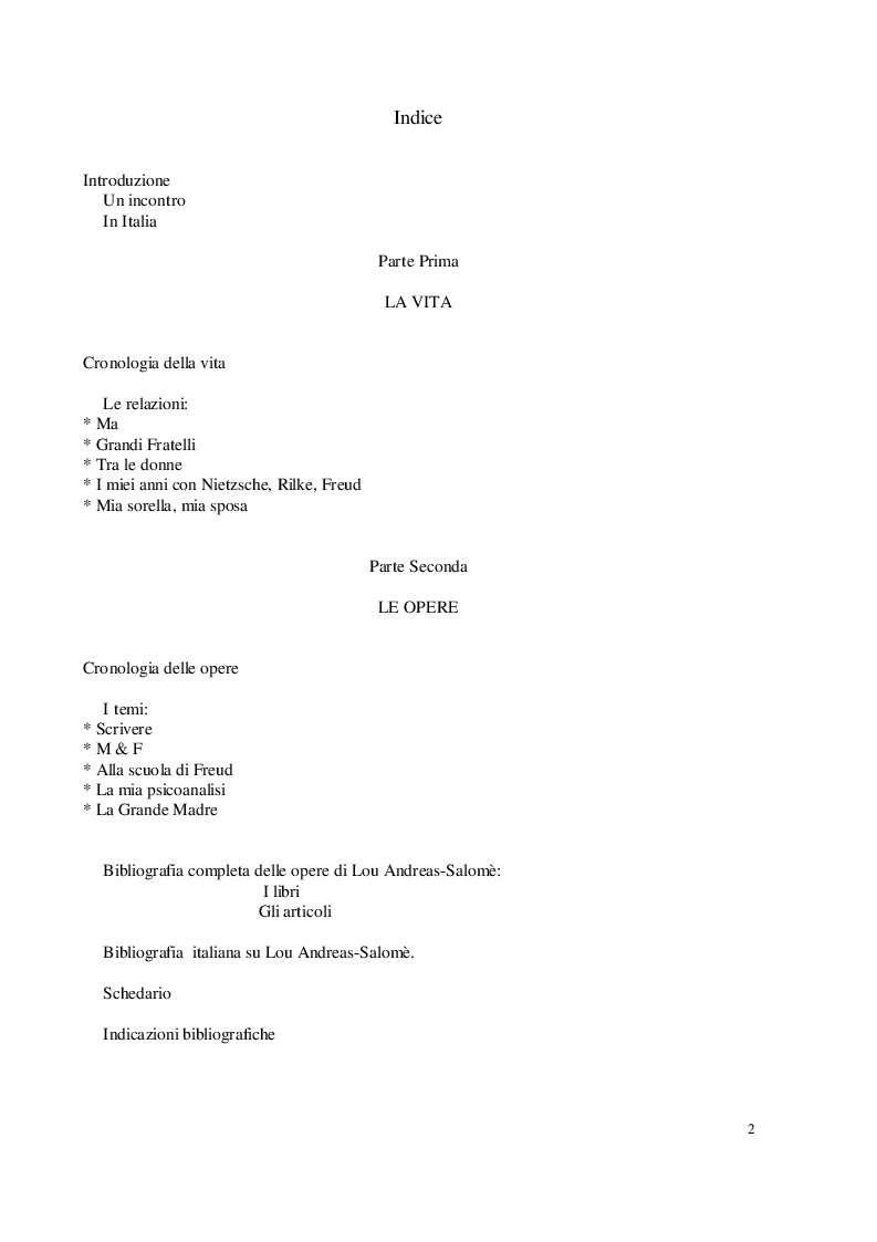 Indice della tesi: Un profilo di Lou Andreas Salomè , Pagina 1