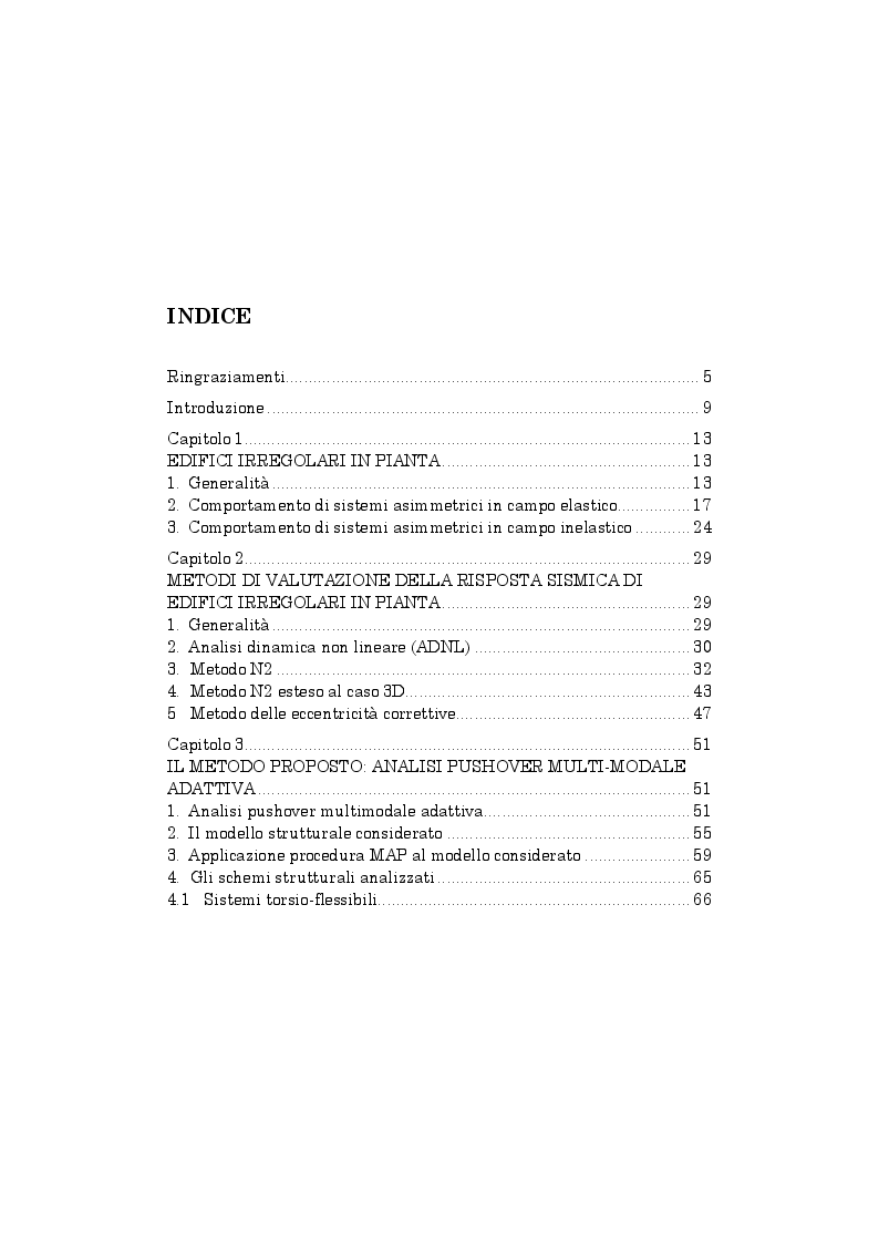 Indice della tesi: Analisi Pushover multimodale adattiva per sistemi monopiano irregolari in pianta, Pagina 1