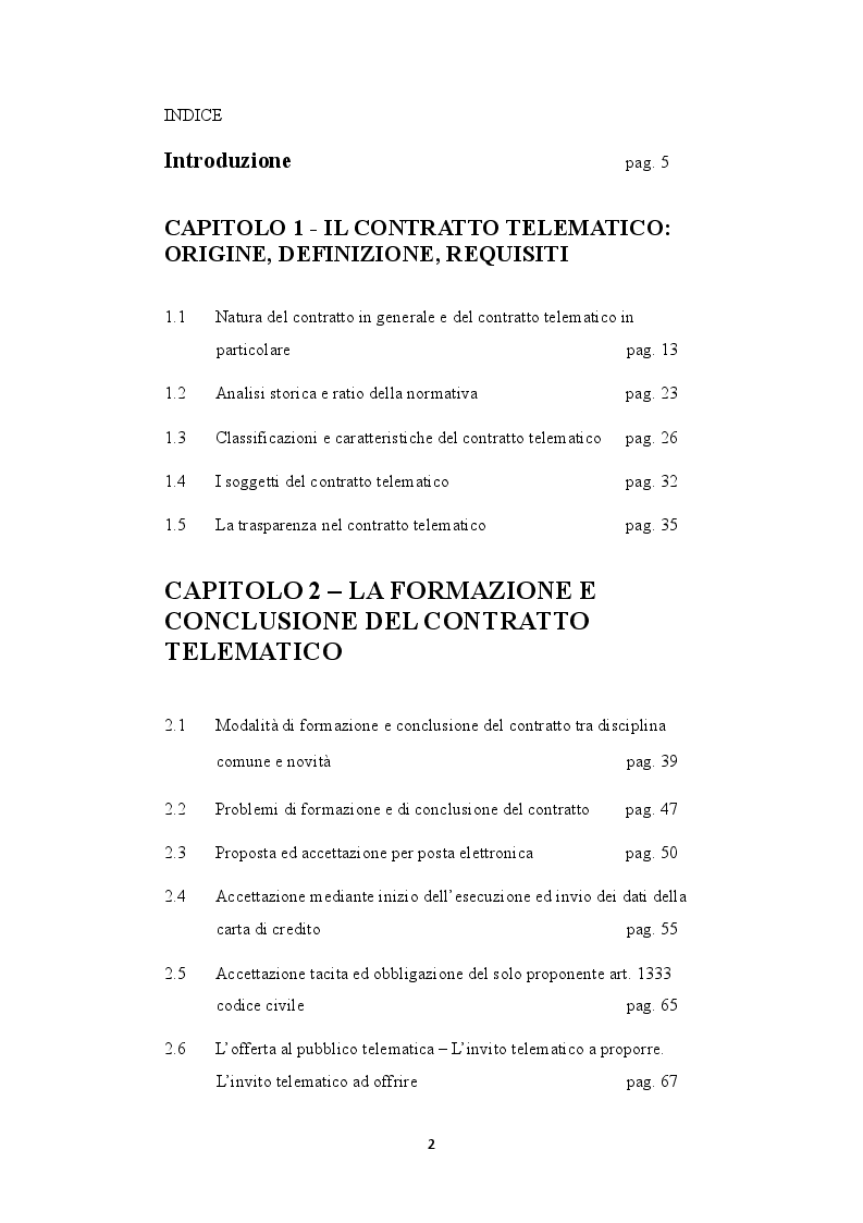 Indice della tesi: Il contratto telematico e la tutela del consumatore, Pagina 1