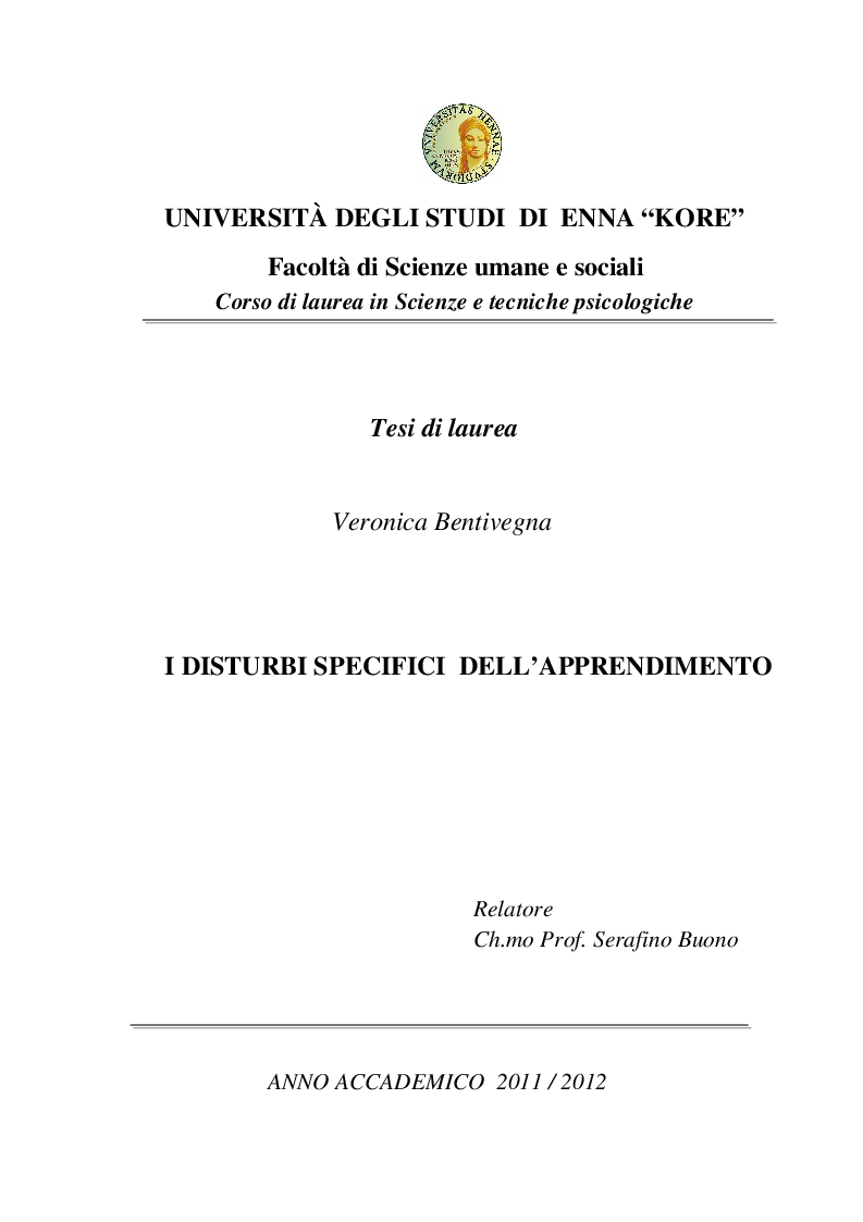 Anteprima della tesi: I disturbi specifici dell'apprendimento, Pagina 1