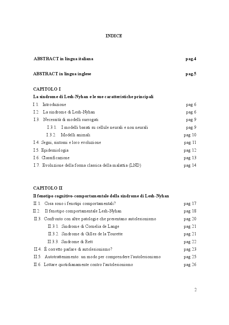 Indice della tesi: La sindrome di Lesh-Nyhan, Pagina 1