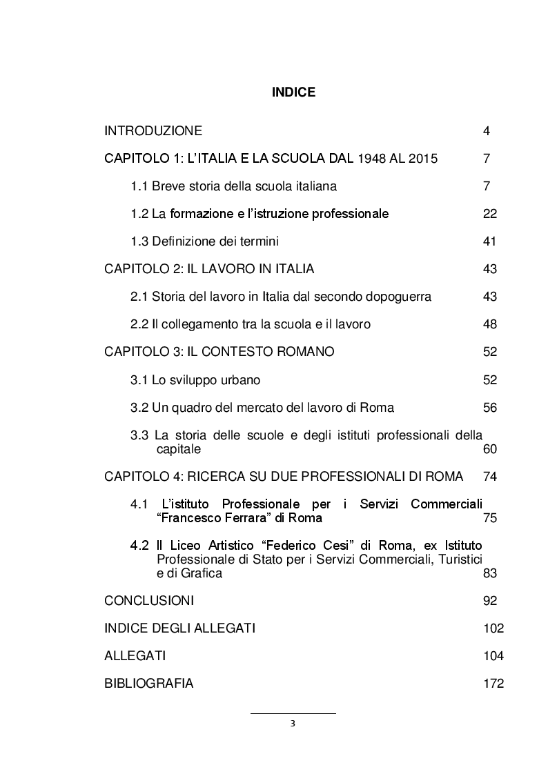 Indice della tesi: L'istruzione professionale di stato. Trasformazioni e programmi dagli anni del secondo dopoguerra. Studio della realtà romana., Pagina 1