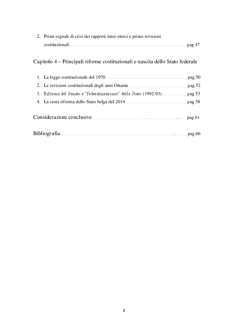 Indice della tesi: Le seconde Camere in Italia e in Belgio, Pagina 2