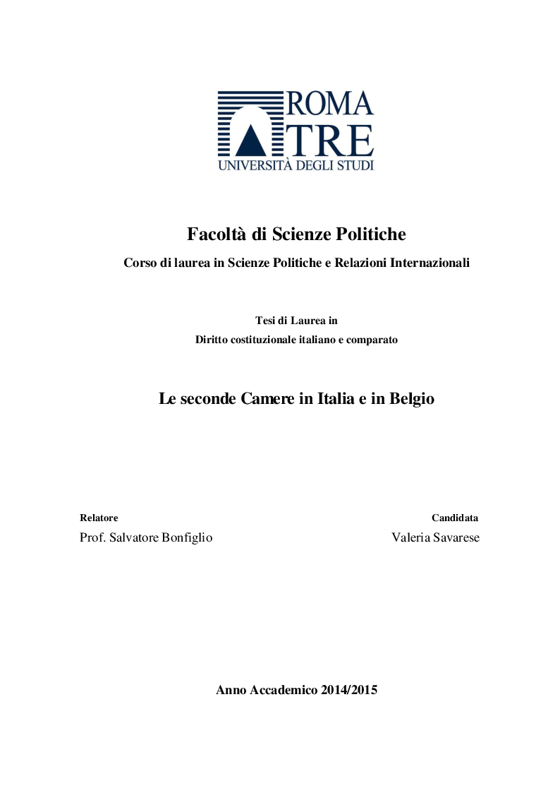 Anteprima della tesi: Le seconde Camere in Italia e in Belgio, Pagina 1