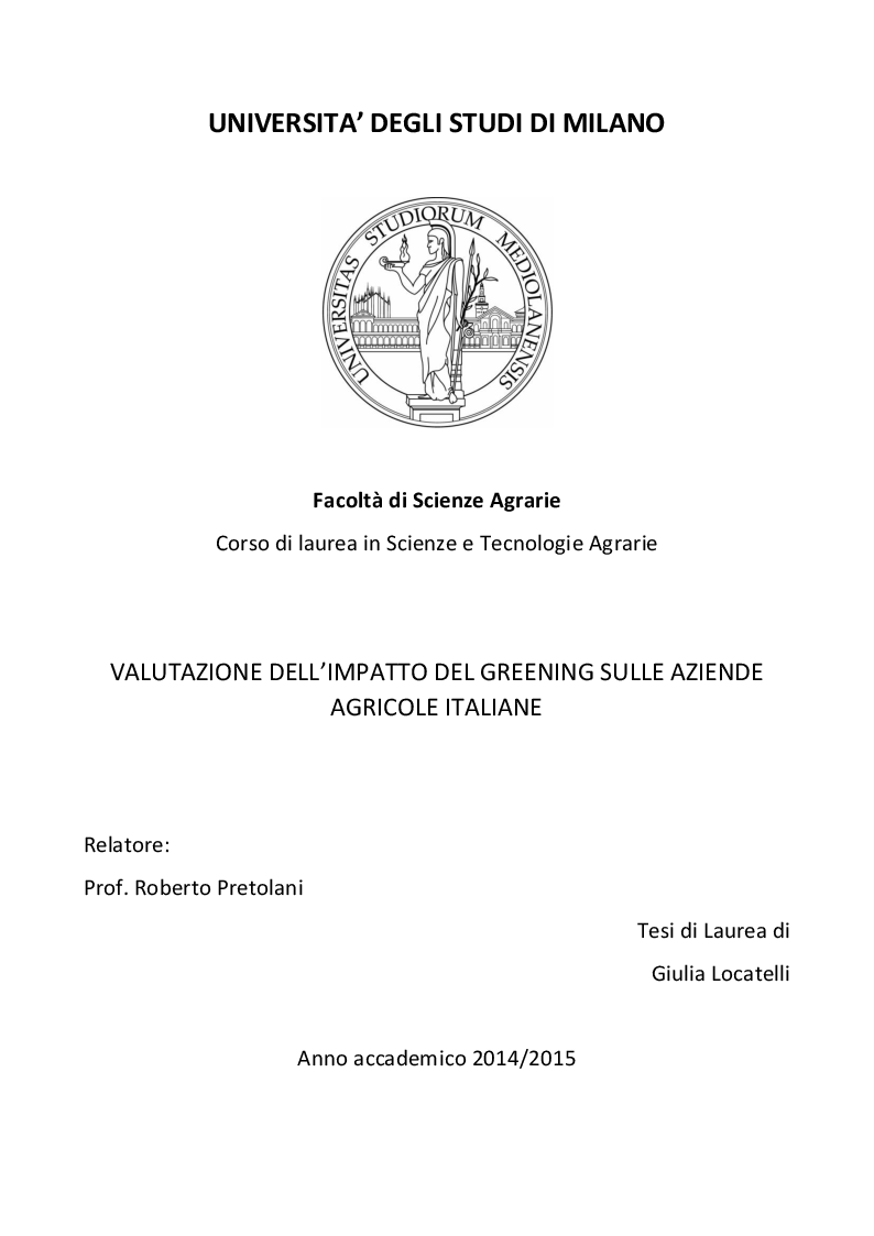 Anteprima della tesi: Valutazione degli effetti del greening sulle aziende agricole italiane, Pagina 1