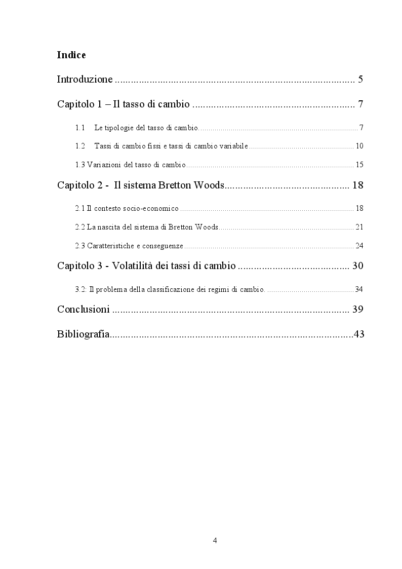 Indice della tesi: La volatilità dei cambi, Pagina 1
