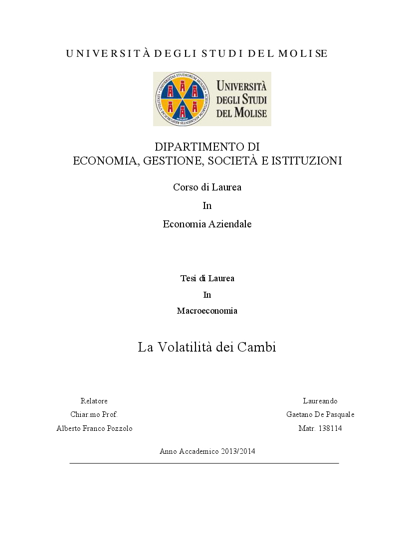 Anteprima della tesi: La volatilità dei cambi, Pagina 1