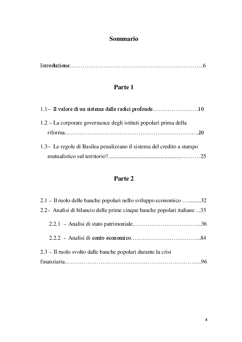 Indice della tesi: La riforma delle banche popolari: analisi degli impatti, Pagina 1