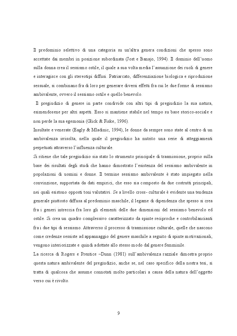 Estratto dalla tesi: Il sessismo - Prospettive psicosociali