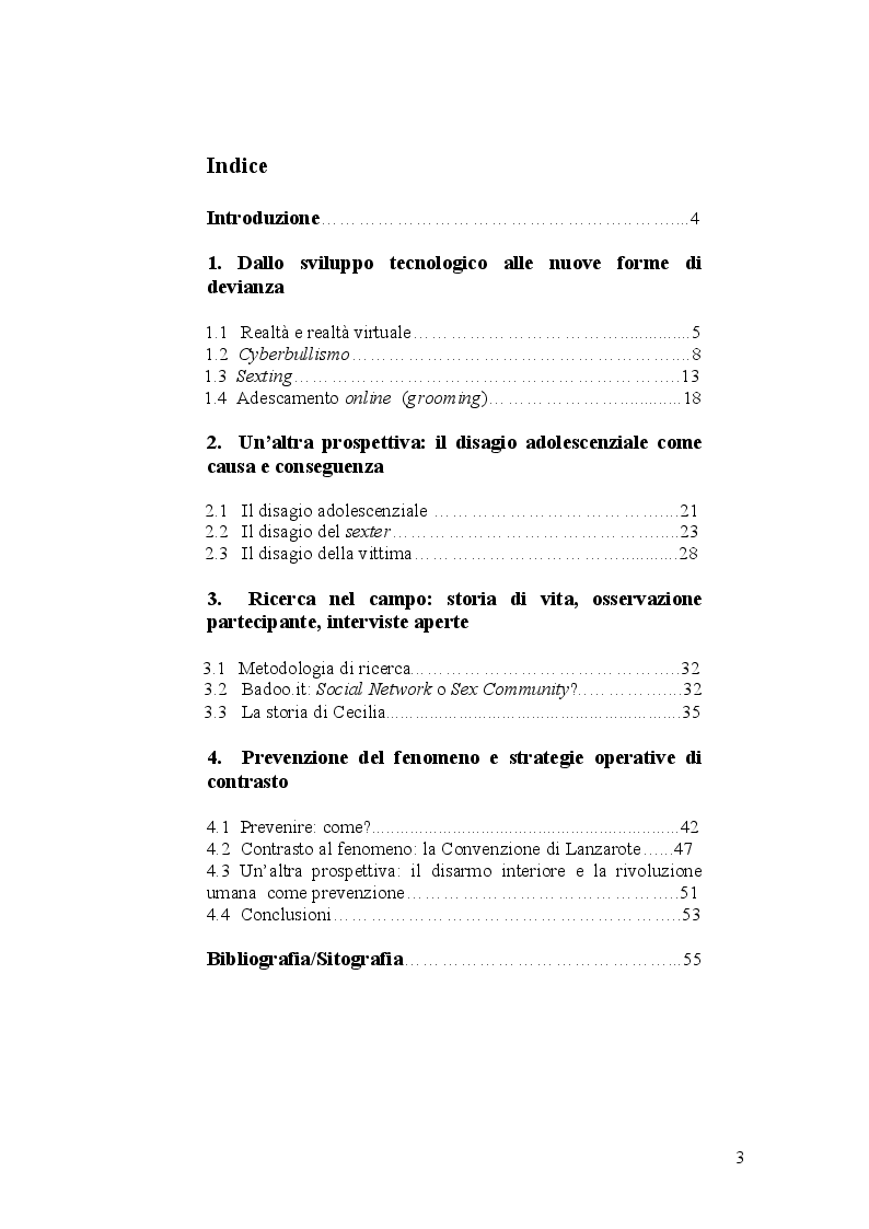 Indice della tesi: Illeciti informatici e tutela della persona con particolare riferimento al Sexting, Pagina 1