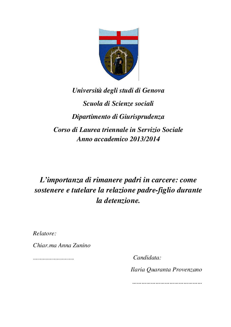 Anteprima della tesi: L’importanza di rimanere padri in carcere: come sostenere e tutelare la relazione padre-figlio durante la detenzione, Pagina 1