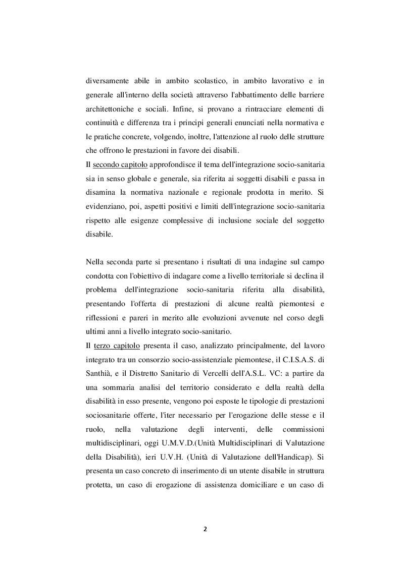 Anteprima della tesi: Inclusione sociale e integrazione socio-sanitaria della disabilità: un confronto tra casi piemontesi, Pagina 3