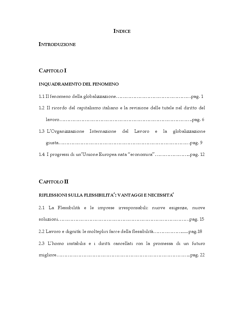 Indice della tesi: Gli effetti della Globalizzazione sul mercato del lavoro italiano, Pagina 1