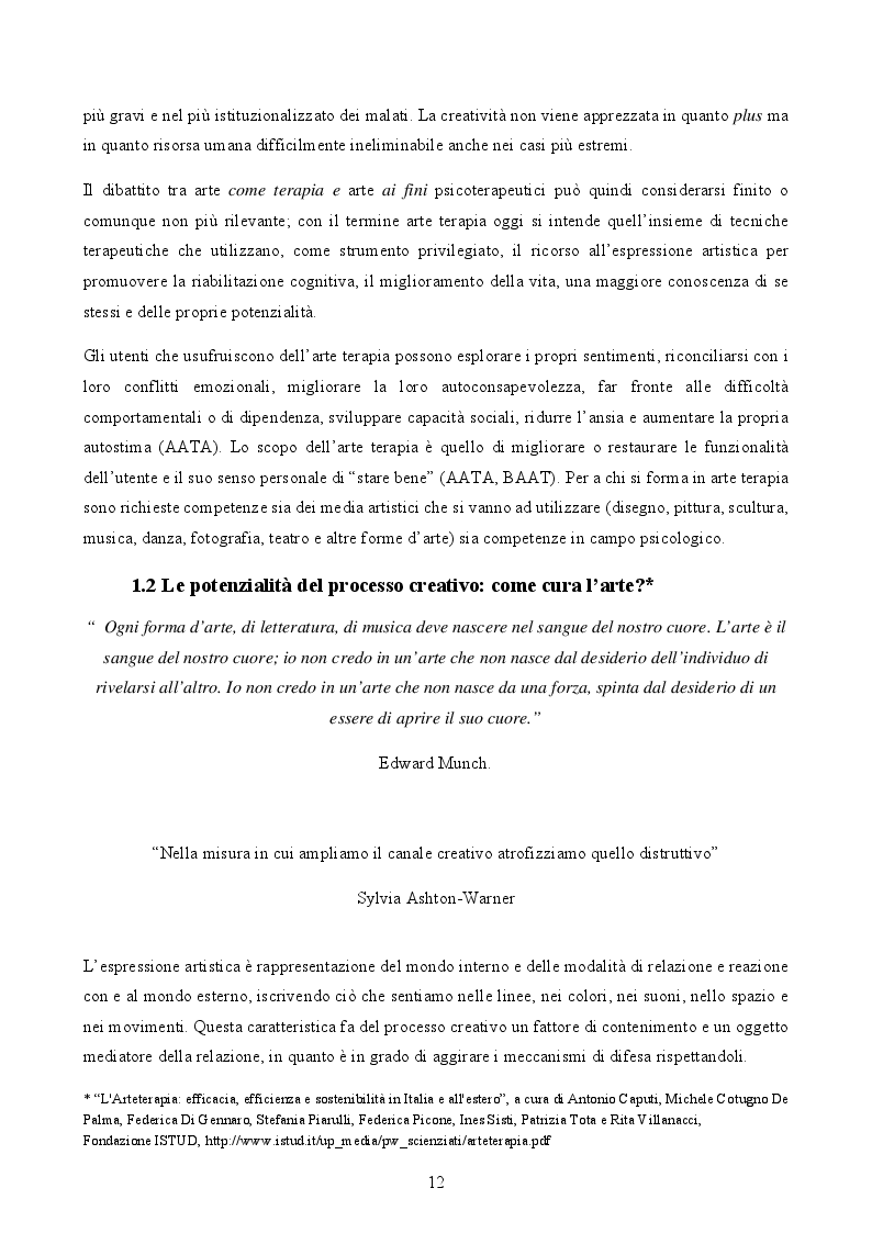 Estratto dalla tesi: La Valutazione dell'Arteterapia come forma di cura
