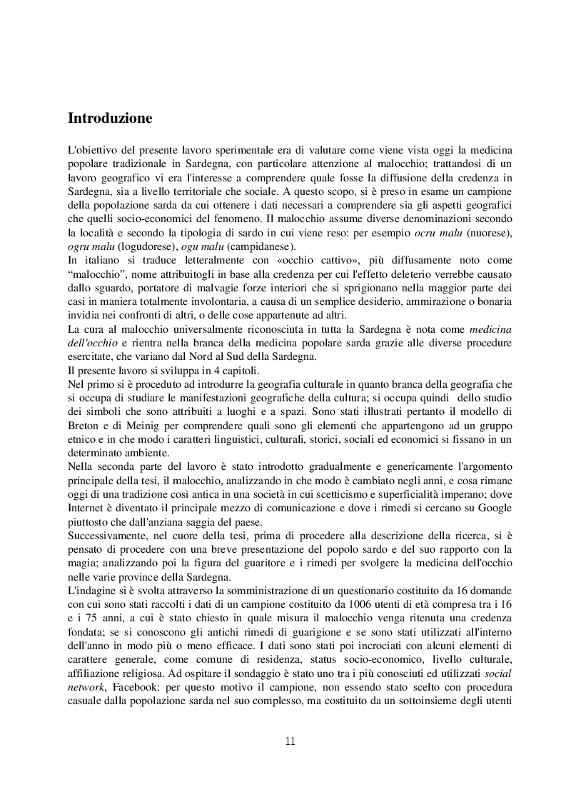 Estratto dalla tesi: Il malocchio: analisi geografica della cura del malocchio in Sardegna