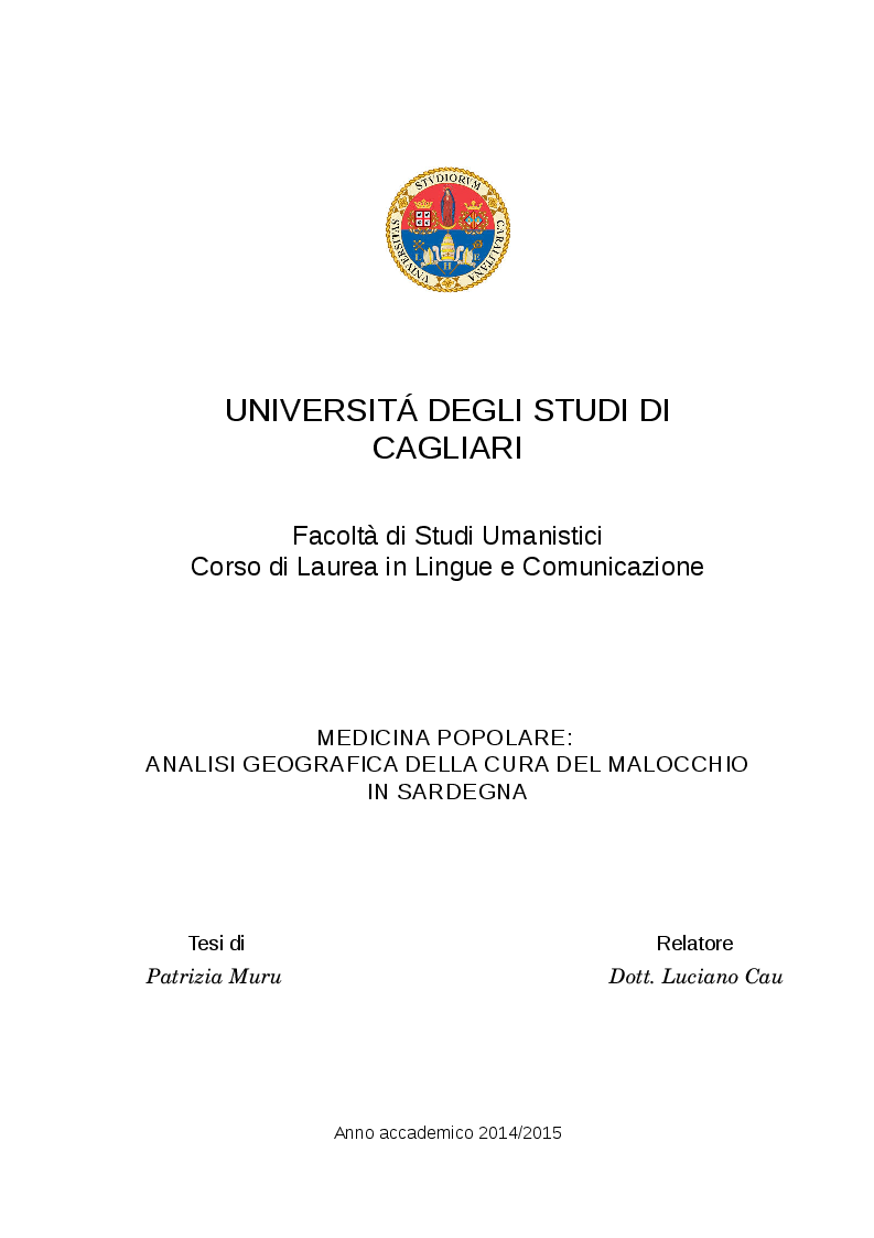 Anteprima della tesi: Il malocchio: analisi geografica della cura del malocchio in Sardegna, Pagina 1