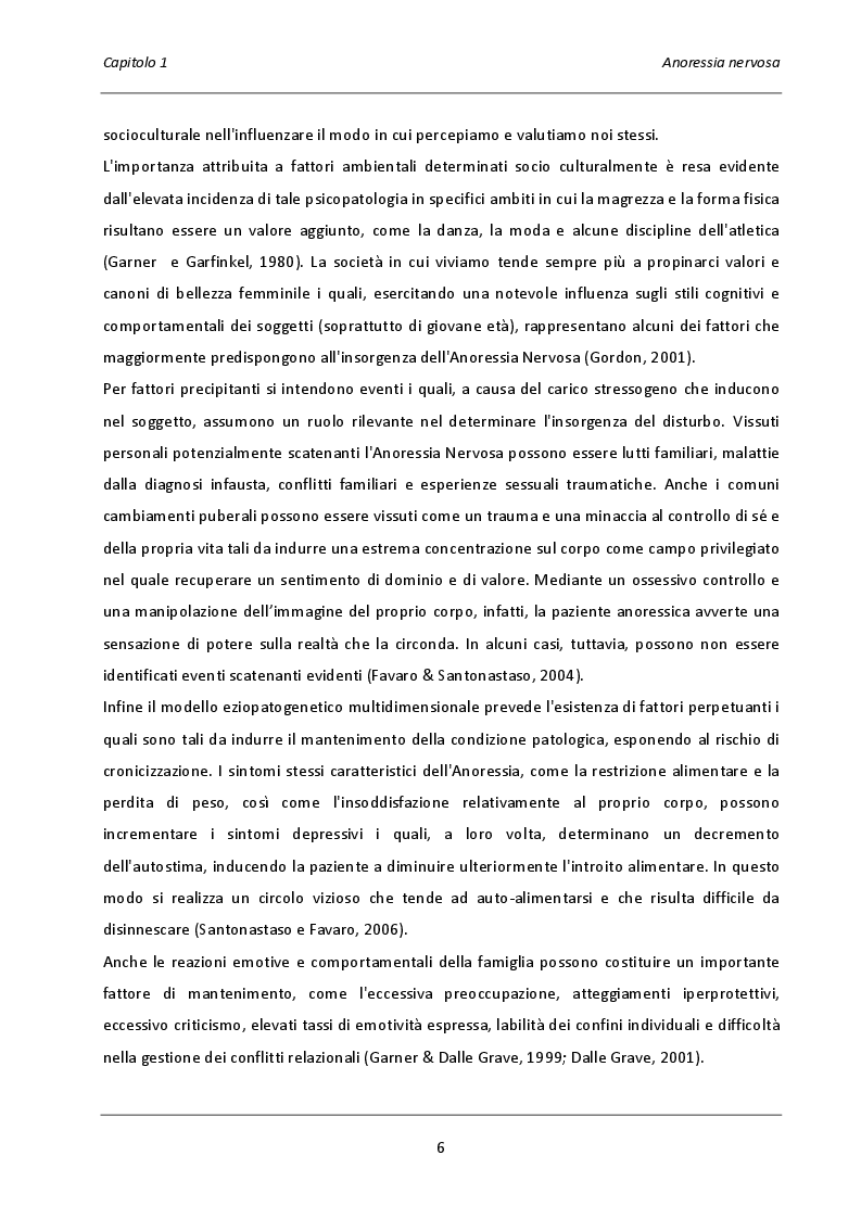 Estratto dalla tesi: Sottotipi diagnostici dell'Anoressia Nervosa: caratteristiche cliniche e risposta al trattamento in un campione di 730 pazienti