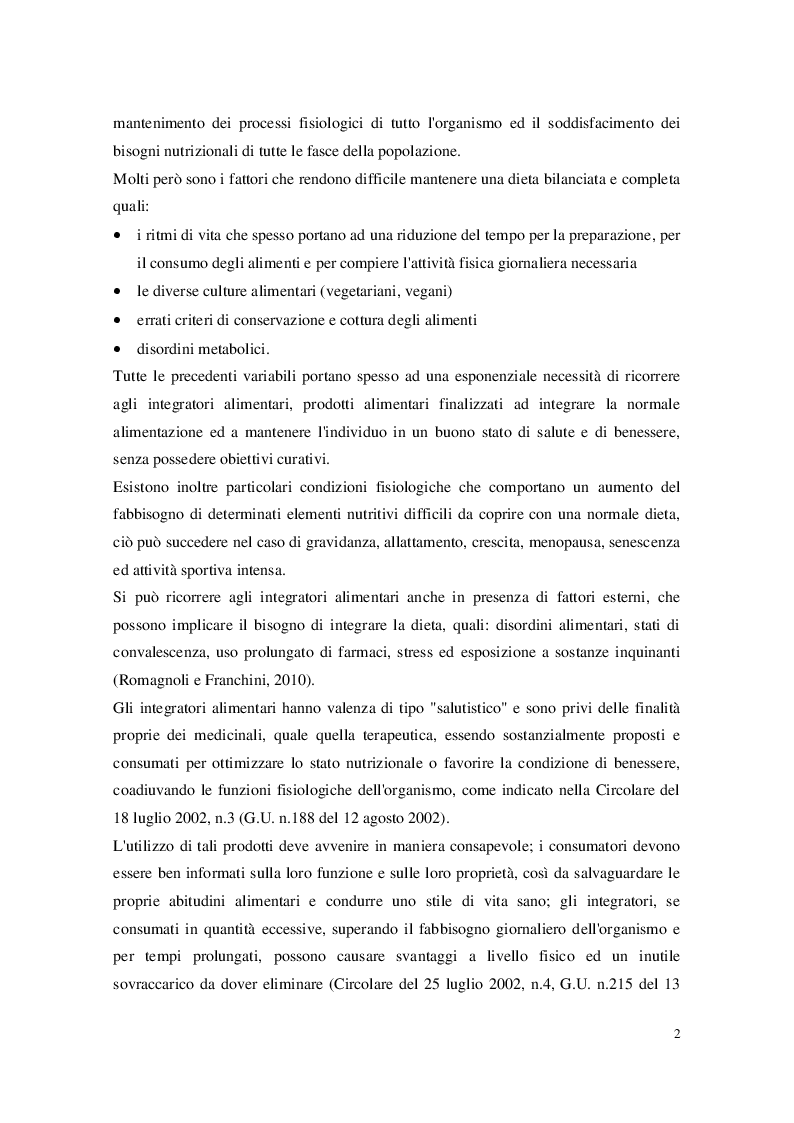 Anteprima della tesi: Gli integratori alimentari: legislazione e classificazione, Pagina 3