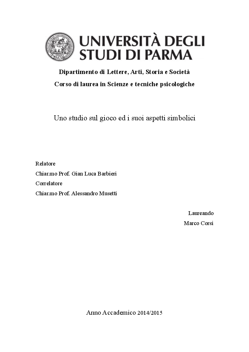 Anteprima della tesi: Uno studio sul gioco ed i suoi aspetti simbolici, Pagina 1