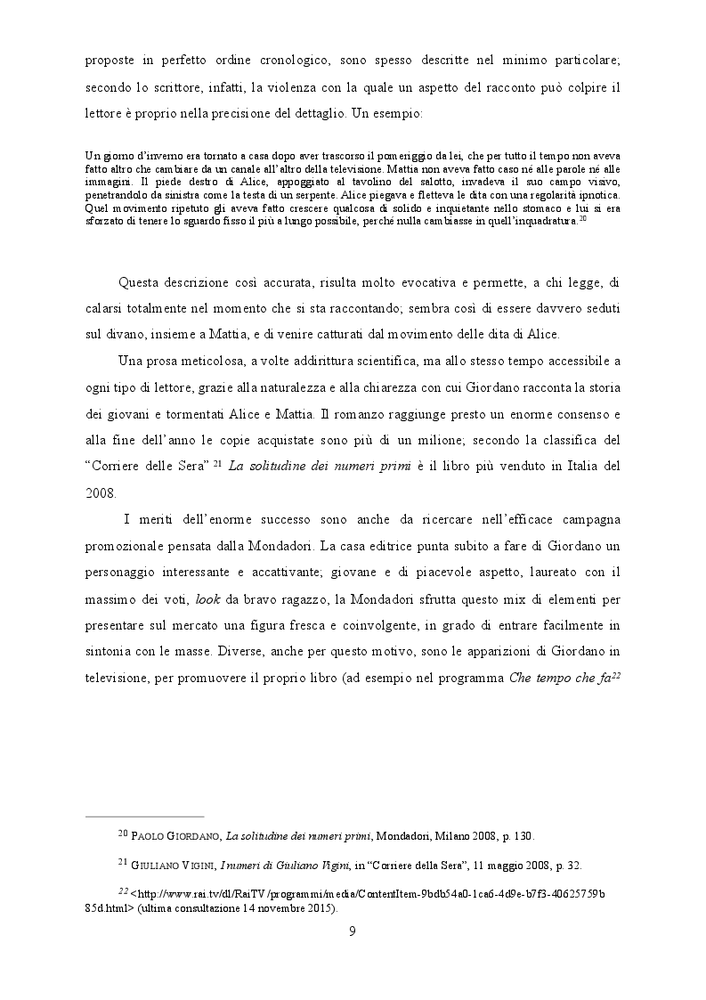 Estratto dalla tesi: Tra editoria e cinema il caso La solitudine dei numeri primi