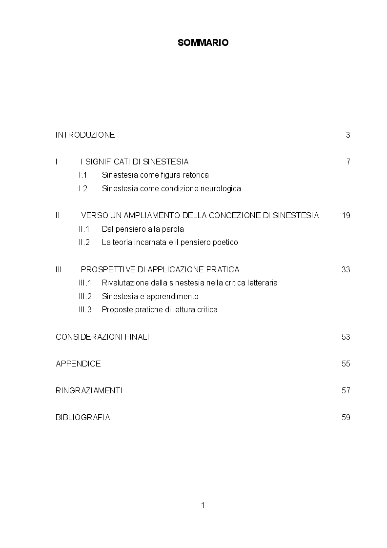 Indice della tesi: Risonanze sinestetiche. Percorsi alternativi di critica letteraria, Pagina 1