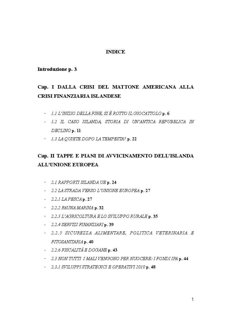 Indice della tesi: Dalla crisi all'adesione: il percorso dell'Islanda verso l'UE, Pagina 1
