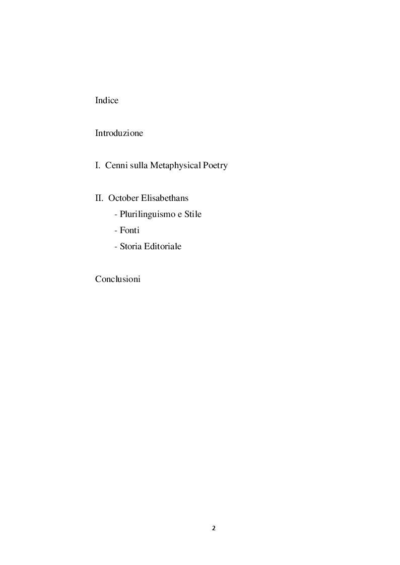 Indice della tesi: Gli October Elizabethans di Amelia Rosselli, Pagina 1