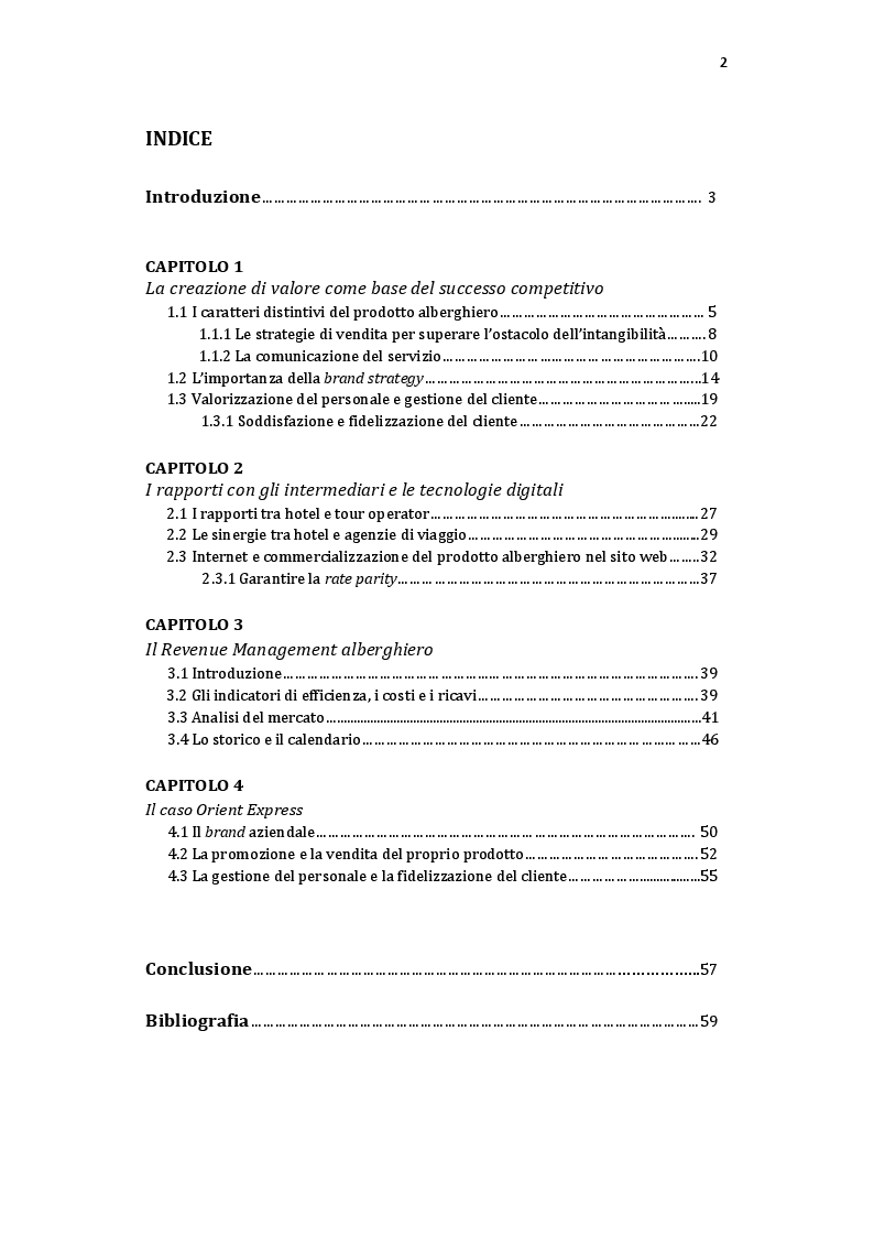 Indice della tesi: Strategie di vendita nelle imprese alberghiere, Pagina 1