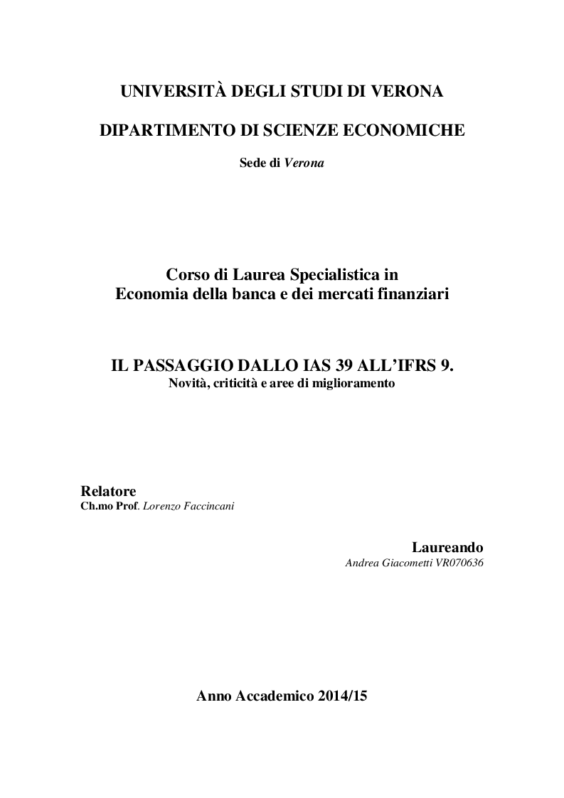 Anteprima della tesi: Il passaggio dallo IAS 39 all’IFRS 9. Novità, criticità e aree di miglioramento, Pagina 1