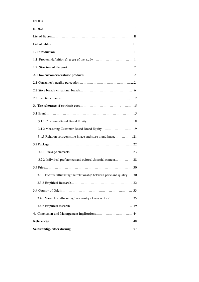 Indice della tesi: How to Increase Grocery Private Labels Quality Perception, Pagina 1