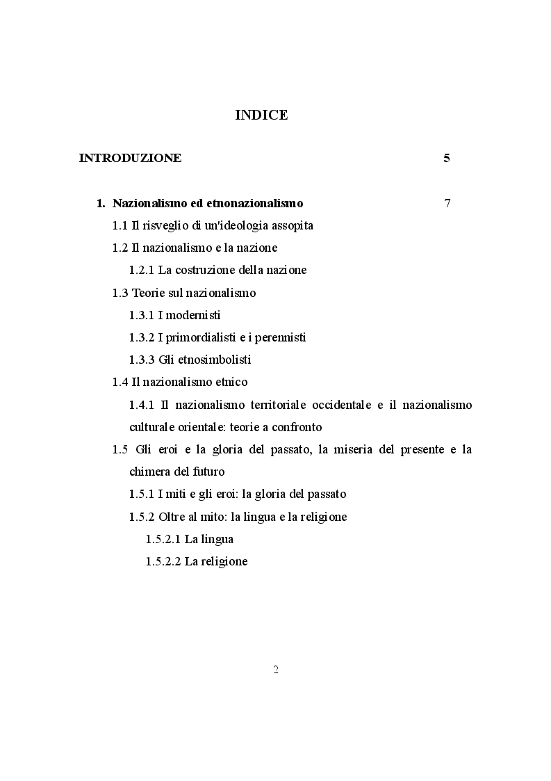 Indice della tesi: Nazionalismo e minoranze etniche: la Repubblica di Macedonia tra questione greca e multietnicità, Pagina 1