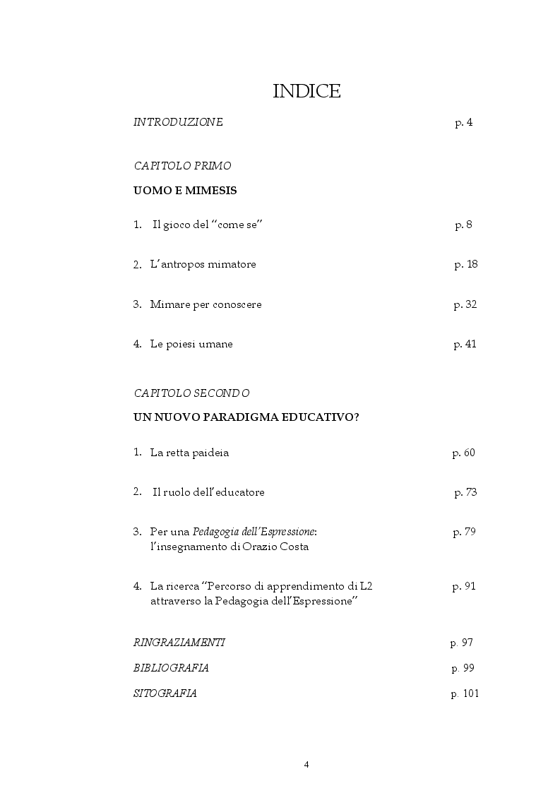 Indice della tesi: Educazione e Mimesis, Pagina 1