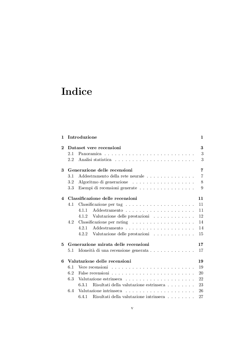 Indice della tesi: Progetto e realizzazione di un sistema per la generazione automatica di recensioni tramite reti neurali, Pagina 1