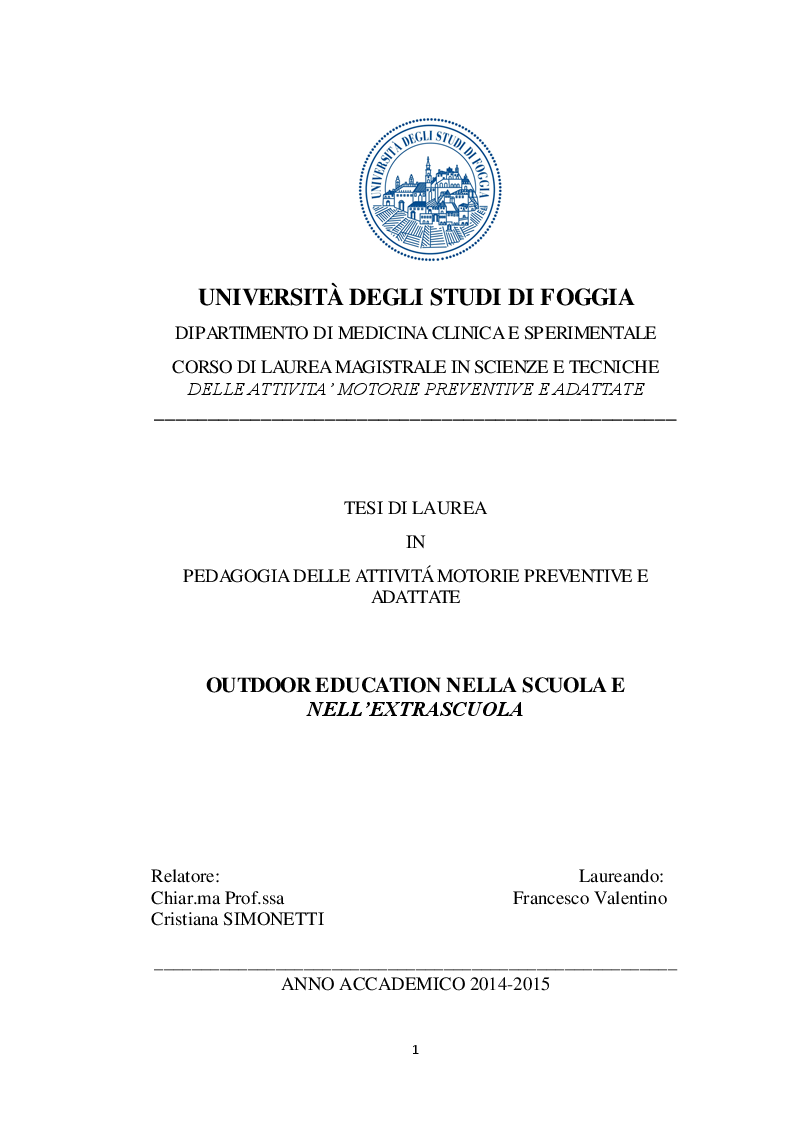 Anteprima della tesi: Outdoor Education nella scuola e nell'extrascuola, Pagina 1