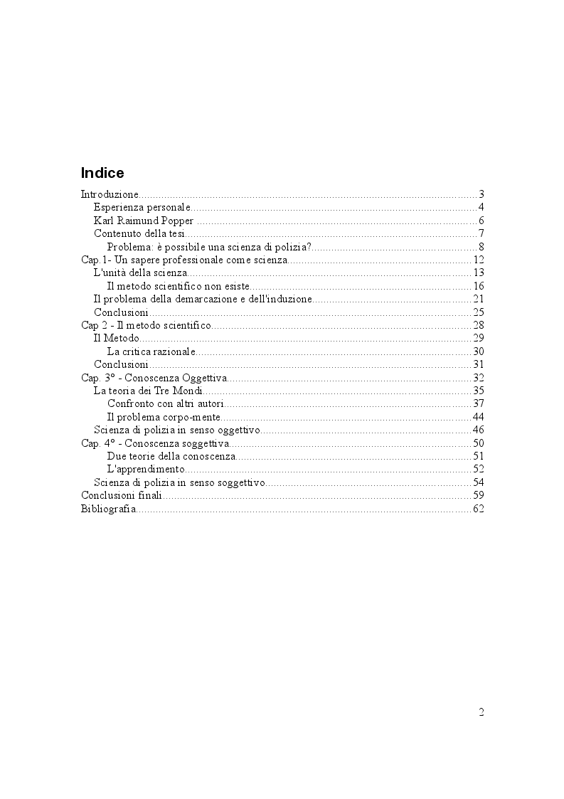 Indice della tesi: Karl Popper e la scienza di polizia, Pagina 1