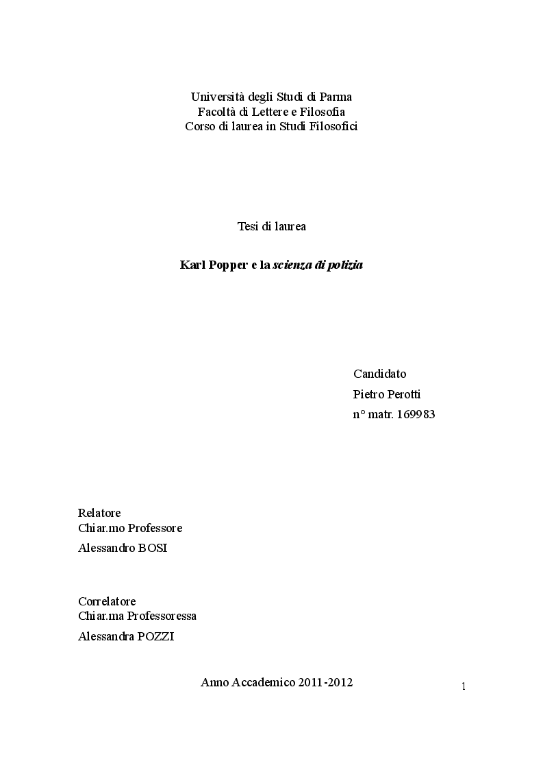 Anteprima della tesi: Karl Popper e la scienza di polizia, Pagina 1