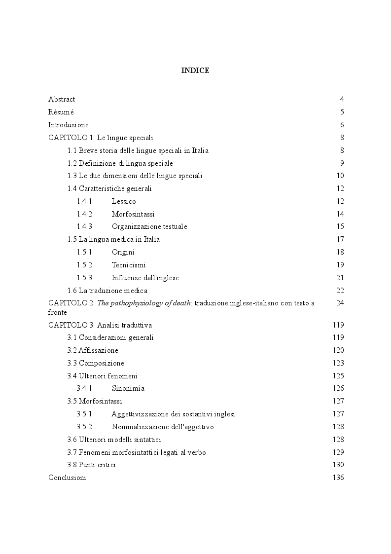 Indice della tesi: Knight's Forensic Pathology. Strategie traduttive applicate a un testo di ambito medico-legale, Pagina 1
