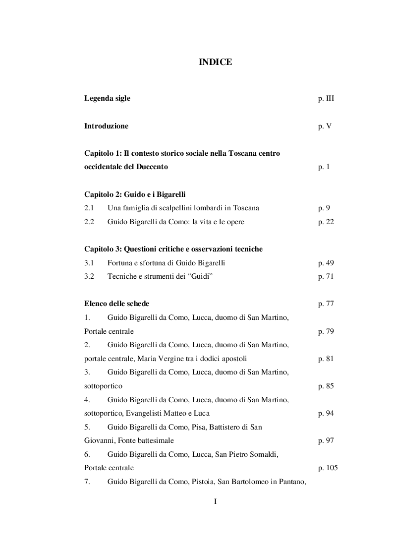 Indice della tesi: Guido Bigarelli da Como. Intarsiatore e scultore in Toscana (doc. 1239 - 1257), Pagina 1