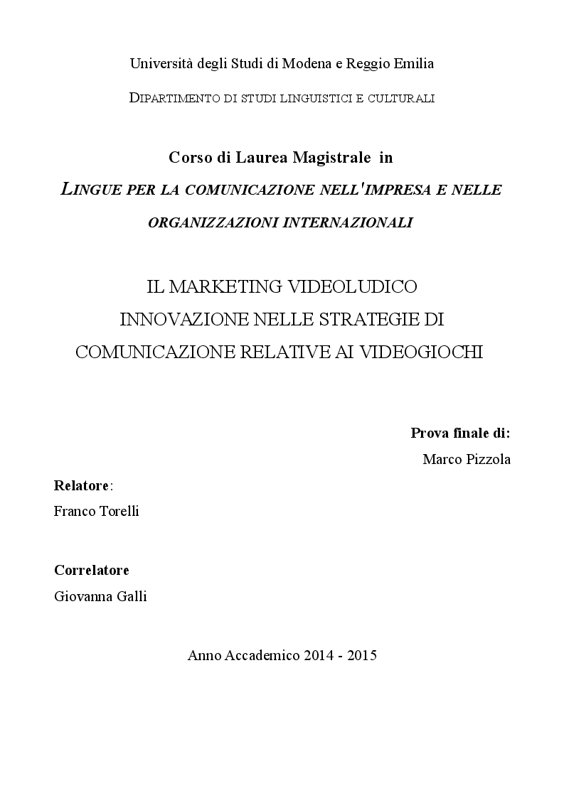 Anteprima della tesi: Il Marketing Videoludico Innovazione nelle Strategie di Comunicazione Relative ai Videogiochi, Pagina 1