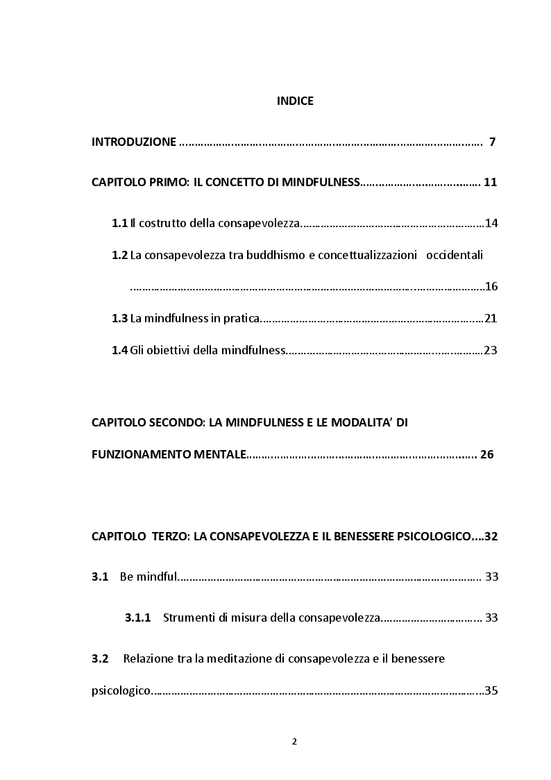Indice della tesi: La Mindfulness come incontro tra psicologia, neuroscienze e psicoterapia: una prospettiva terapeutica nella disregolazione emozionale, Pagina 1