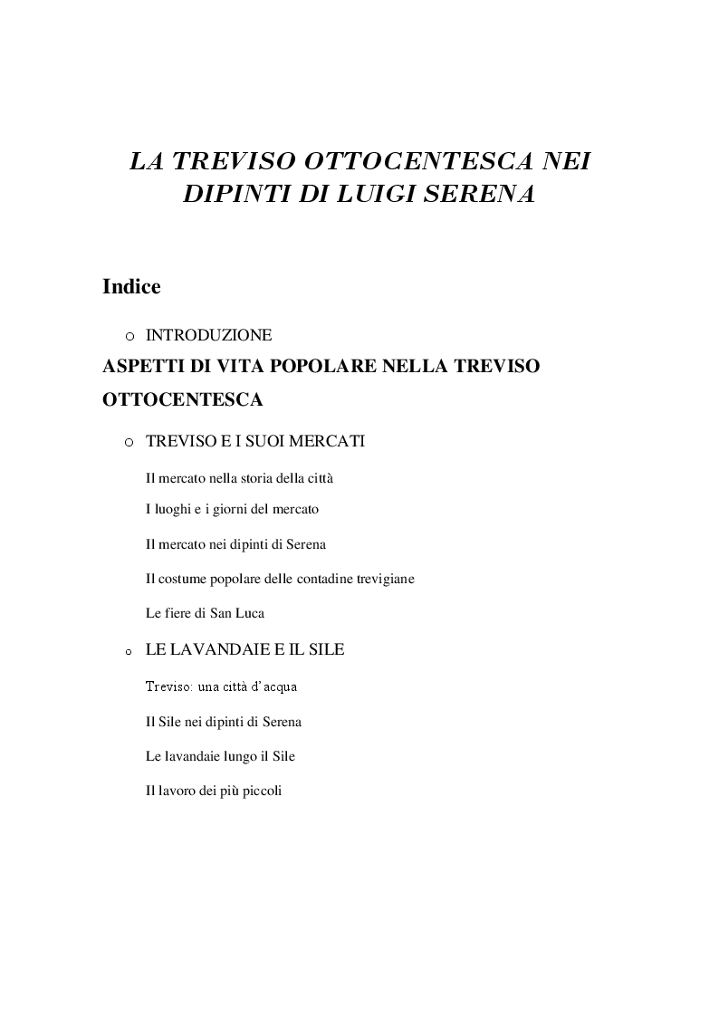 Indice della tesi: La Treviso Ottocentesca nei dipinti di Luigi Serena, Pagina 1
