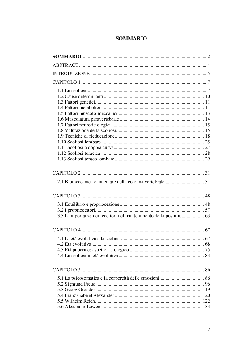 Indice della tesi: La scoliosi isterica: dalle ipotesi di Freud al modello narrativo in Psicologia Clinica, Pagina 1