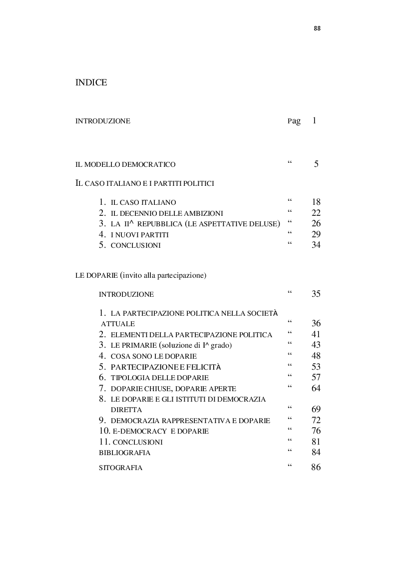 Indice della tesi: Doparie: Partecipazione Consapevole, Pagina 1