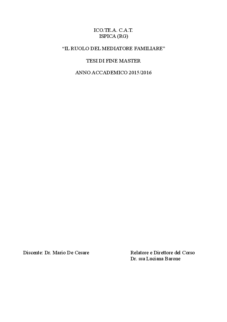 Anteprima della tesi: Il Ruolo del Mediatore Familiare, Pagina 1