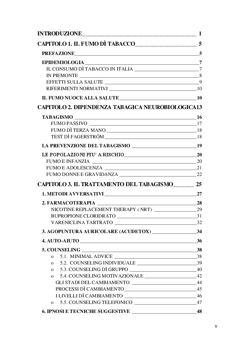 Indice della tesi: Tabagismo: opzioni di intervento e ruolo dell'infermiere, Pagina 1