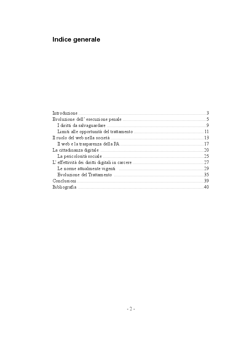 Indice della tesi: Cittadinanza digitale ed esecuzione penale, Pagina 1